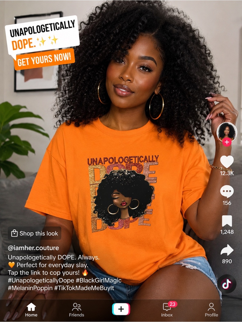 Gildan Orange "Unapologetically Dope" Graphic Tee